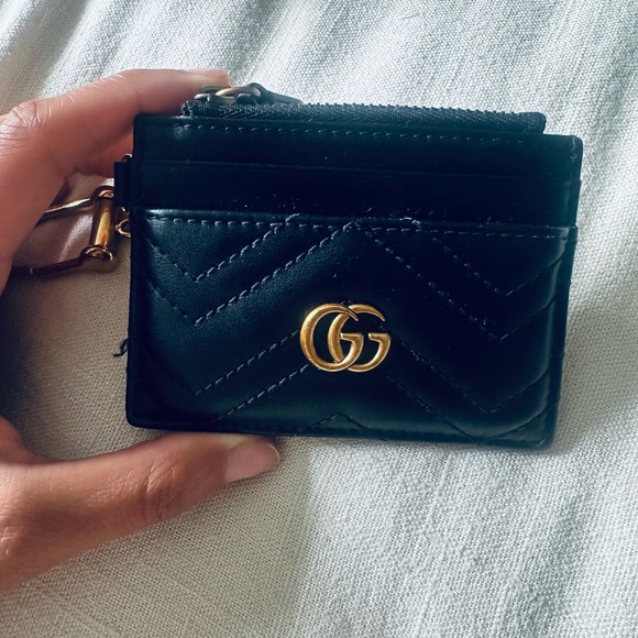 Gucci GG 627064 Marmont Keychain Wallet In Black Leather